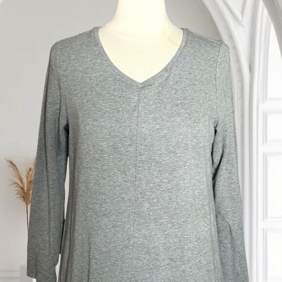 Pure Jill Knit Gray Knee Length Dress M Pima Cotton V Neck Long Sleeves Pockets - Picture 4 of 8